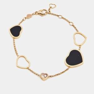Chopard Happy Hearts Onyx Diamond 18k Rose Gold Bracelet