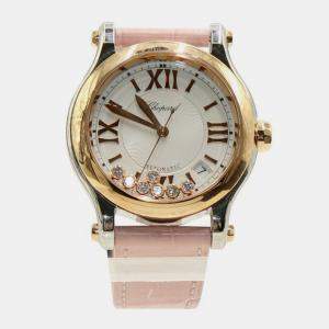 Chopard Silver 18k Rose Gold Stainless Steel Diamond Happy Sport Automatic Women's Wristwatch 36 mm