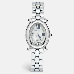 Chopard White Mother of Pearl Diamond Stainless Steel Happy Sport 27/8397-23 Women's Wristwatch 30 mm