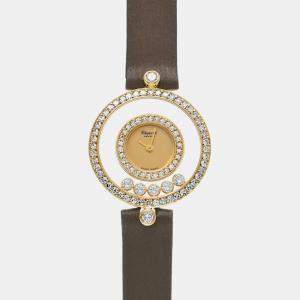 Chopard Gold 18k Yellow Gold Diamond Happy Diamonds Quartz Women's Wristwatch 24 mm