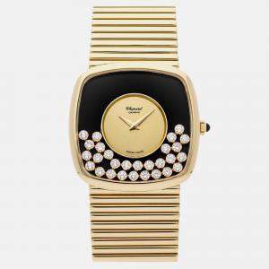 Chopard Black 18k Yellow Gold Diamond Happy Diamonds 2164 Manual Winding Women's Wristwatch 32 mm