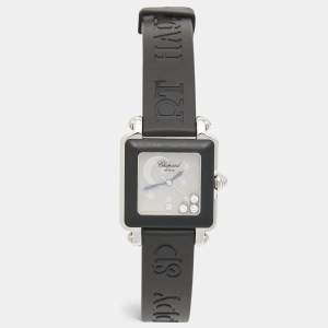Chopard Grey Black Resin Stainless Steel Diamonds Rubber Limited Edition Be Happy 2 Women's Wristwatch 27 mm