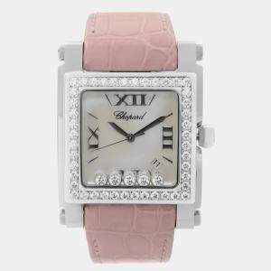 Chopard Happy Sport Steel Mop Dial Leather Strap Ladies Quartz Watch 288448-2001 35 mm