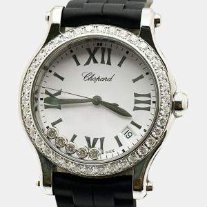 Pre Owned Chopard Happy Sport 8582 Quartz Mother of Pearl Floating Diamond Stainless Steel Unisex Wristwatch 36 mm