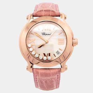 Pre Owned Chopard Happy Sport 277471 Quartz Mother of Pearl Rose Gold Women's Wristwatch 36 mm