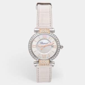 Pre Owned Chopard Mother of Pearl 18k Gold Stainless Steel Alligator Imperiale 8532 Women's Wristwatch 36 mm