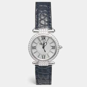 Pre Owned Chopard Imperiale Mother of Pearl 18k White Gold Diamond Alligator 384238-1001 Women's Wristwatch 28 mm 