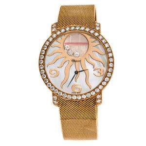 Chopard Mother Of Pearl Sun Motif 18K Rose Gold Happy Diamonds 4176 Women's Wristwatch 40 mm