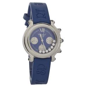 Chopard Blue Stainless Steel Diamonds Happy Sport 27/8323-23 Women's Wristwatch 32.5MM