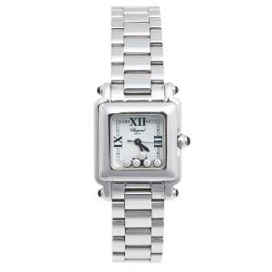 Chopard White Stainless Steel Diamond Happy Sport 27/8893-23 Women's Wristwatch 23 mm