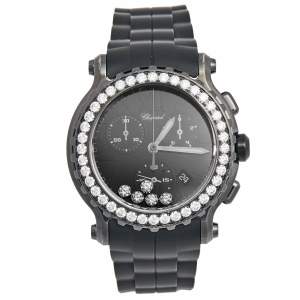 Chopard Black PVD Coated Stainless Steel Rubber Diamond Happy Sport 288499-3009 Women's Wristwatch 42 mm