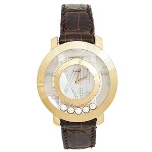 Chopard Mother of Pearl Diamond 18k Yellow Gold Crocodile Happy Diamond 20/7224 Women's Wristwatch 37 mm