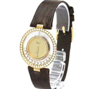 Chopard Champagne Diamonds 18K Yellow Gold Happy Diamond Quartz 21/2647 Women's Wristwatch 32 MM