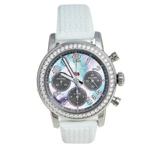 Chopard Mother of Pearl Stainless Steel Diamond Rubber Mille Miglia 8588 Women's Wristwatch 39 mm