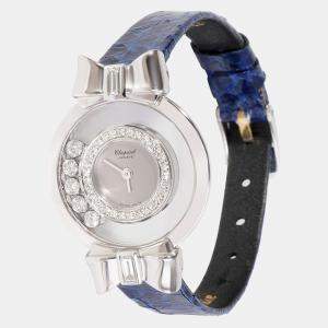 Chopard Silver Diamonds 18K White Gold Happy Diamonds 20/5334 Women's Wristwatch 24 MM