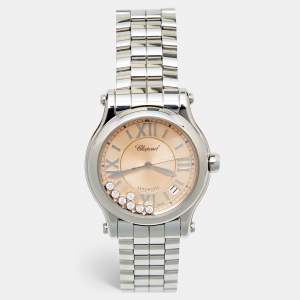 Chopard Pink Stainless Steel Diamond Happy Sport 278559-3025 Women's Wristwatch 36 mm