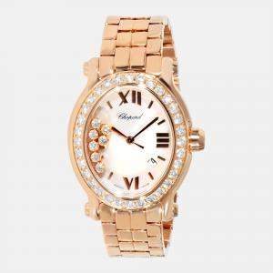 Chopard Silver Diamonds 18k Rose Gold Happy Sport 275350-5004 Women's Wristwatch 30 mm