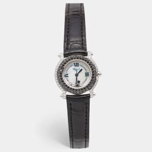 Chopard White Mother Of Pearl 18K White Gold Alligator Leather Happy Sport 27/6252-23 Women's Wristwatch 26 mm