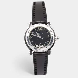 Chopard Black Ceramic Stainless Steel Rubber Limited Edition Happy Sport 28/8507 Women's Wristwatch 38 mm