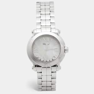 Chopard Mother Of Pearl Diamond Stainless Steel Happy Sport 8475 Women's Wristwatch 35 mm