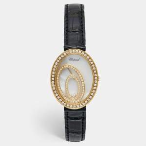 Chopard Mother Of Pearl 18K Yellow Gold Diamond Alligator Leather Happy Spirit Women's Wristwatch 30 mm