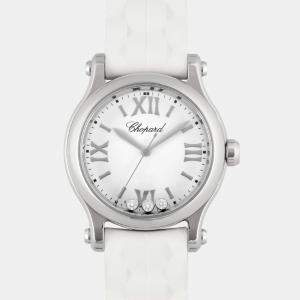 Chopard White Stainless Steel and Diamond Happy Sports Women's Wristwatch 30mm