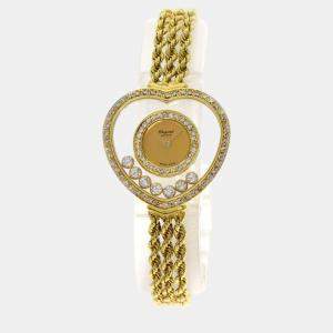 Chopard Champagne 18k Yellow Gold Diamond Happy Diamonds 4502 Quartz Women's Wristwatch 27 mm