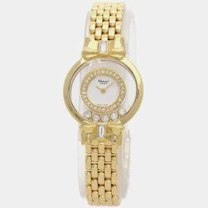 Chopard White 18k Yellow Gold Diamond Happy Diamonds 20/5512 Quartz Women's Wristwatch 24 mm