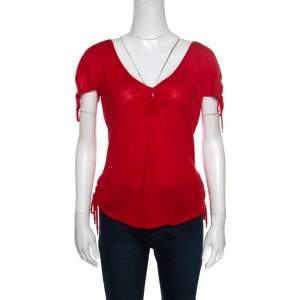 Christian Dior Boutique Red Cashmere Knit Raglan Sleeve V Neck Top L
