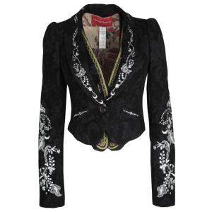 Christian Lacroix Black Floral Embroidered Vest Detail Velvet Blazer S