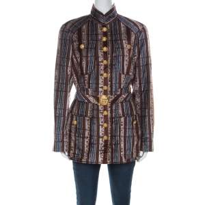 Christian Lacroix Vintage Multicolor Striped Velvet Belted Tailored Jacket XL 