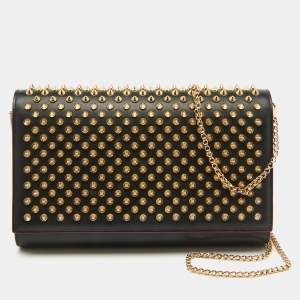 Christian Louboutin Black Leather Paloma Spiked Flap Chain Clutch