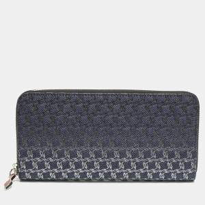 Pre Owned Christian Louboutin Ombre Blue Printed Denim Zip Continental Wallet