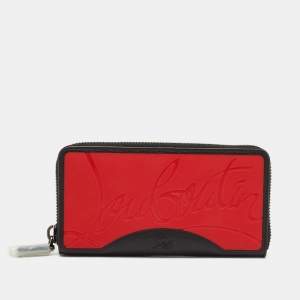 Christian Louboutin Black/Red Leather and Rubber Panettone Zip Around Wallet