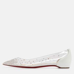 Christian Louboutin White Leather and PVC Degrastrass Ballet Flats Size 37