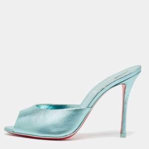 Christian Louboutin Metallic Blue Leather Me Dolly Sandals Size 38.5
