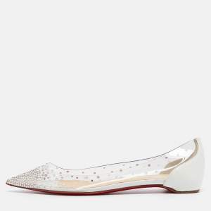 Christian Louboutin White Leather and PVC Degrastrass Ballet Flats Size 39.5