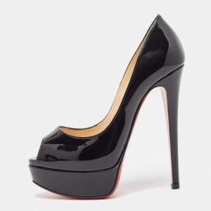 Christian Louboutin Black Patent Leather Lady Peep Pumps Size 34.5