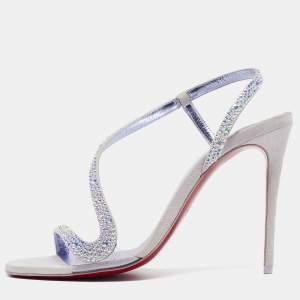 Christian Louboutin Grey Suede Rosalie Ankle Strap Sandals Size 37.5