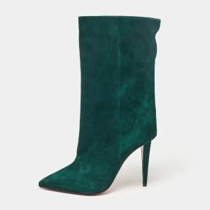 Christian Louboutin Green Suede Kate Botta Ankle Length Boots 37.5