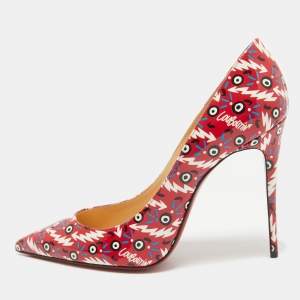 Christian Louboutin Red Printed Patent Leather Pigalle Follies Pumps Size 38