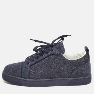 Pre Owned Christian Louboutin Navy Blue Glitter Suede Louis Junior Low Top Sneakers Size 40