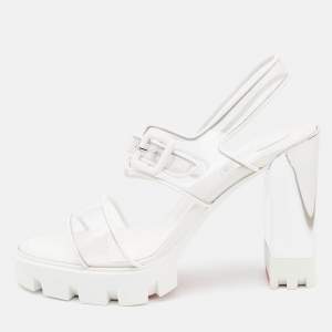 Christian Louboutin White PVC and Leather Duniss Ankle Strap Sandals Size 36.5