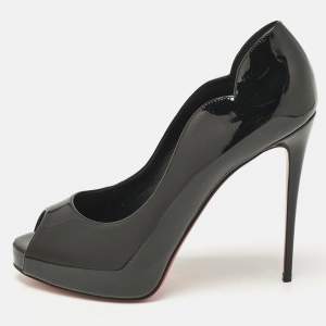 Christian Louboutin Black Patent Leather Hot Chick Alta Pumps Size 38