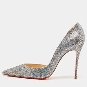 Christian Louboutin Silver Glitter Iriza Disco D'orsay Pumps Size 41
