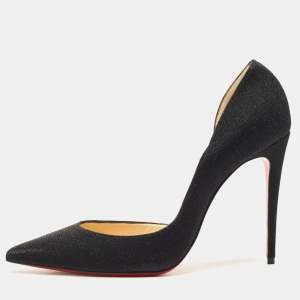 Christian Louboutin Black Metallic Fabric Pointed Toe Iriza D'orsay Pumps Size 39.5