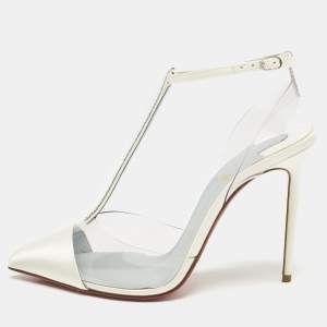 Christian Louboutin White PVC and Satin Nosy Strass Pumps Size 37.5