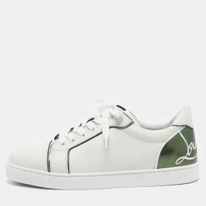 Christian Louboutin White/Green Leather Fun Vieira Sneakers Size 41