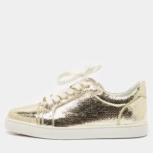 Christian Louboutin Gold Crackled Leather Vieira Sneakers Size 40