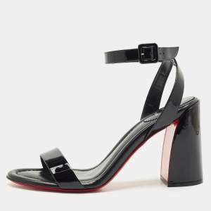 Christian Louboutin Black Patent Leather Miss Sabina Ankle Strap Sandals Size 42